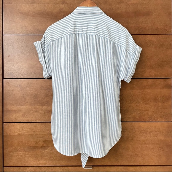 Ralph Lauren Black Label Linen Striped Tie-Front Button Down Collar Shirt Medium - Picture 8 of 15